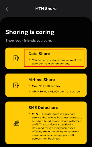 how to share data on mtn