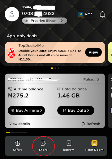 how to share data on mtn