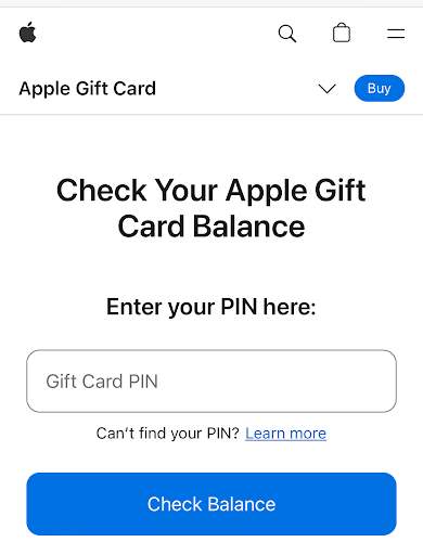 apple gift card checker page